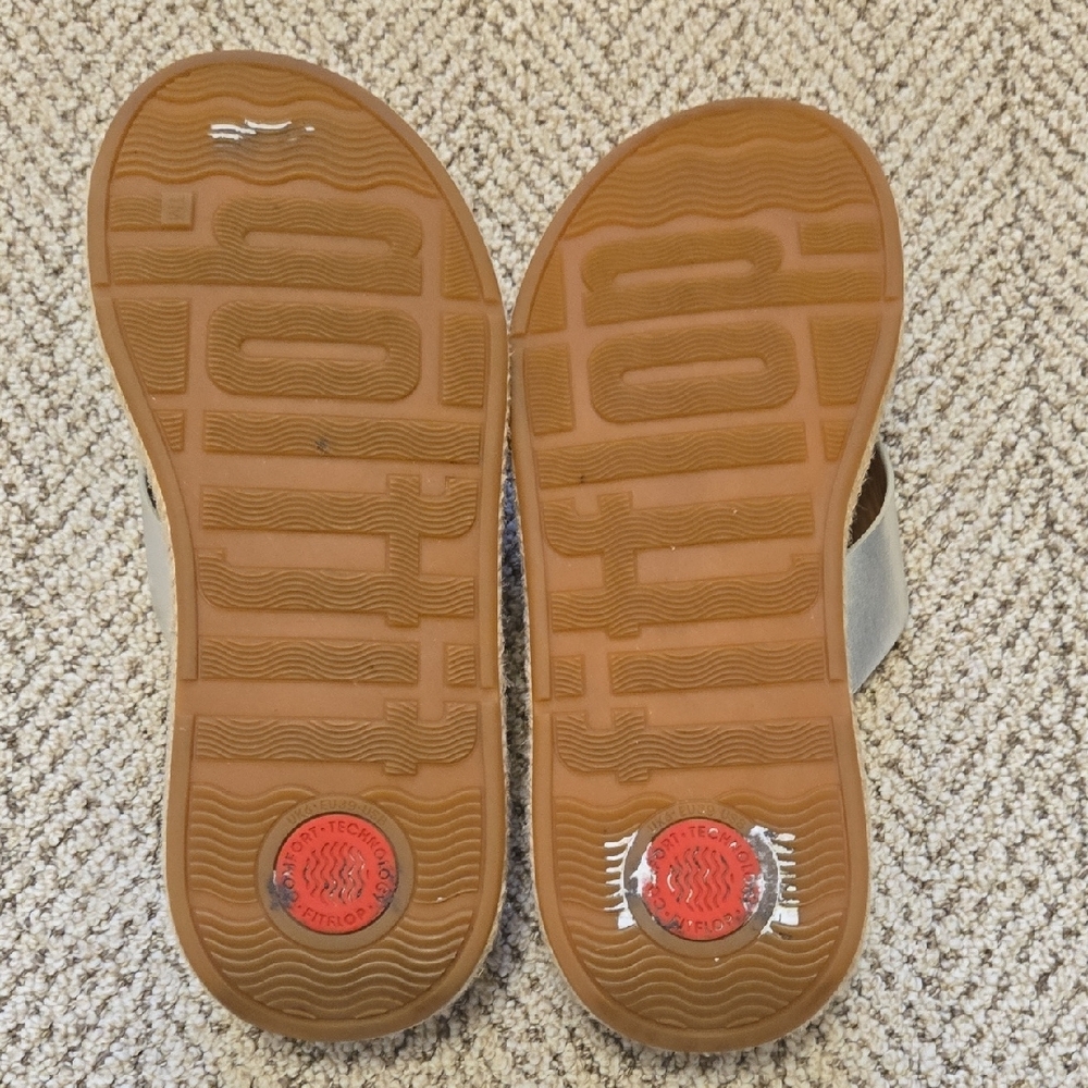 FitFlop F-Mode Espadrille Platform Wedge Flip Flop Silver - Picture 7 of 10